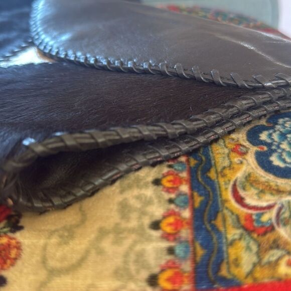 NICOLE MILLER black pony hair clutch with gold triangle leather - Picture 3 of 9